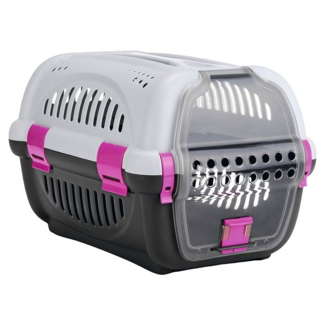 Beeztees Hunde-Transportbox Transportbox Rhino grau/rosa für Hunde