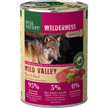 REAL NATURE WILDERNESS Nassfutter für Hunde Adult Wild Valley Pferd & Rind 6x400 g