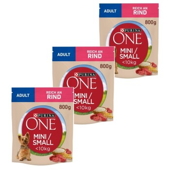 Purina ONE Mini Adult Reich an Rind 3x800 g