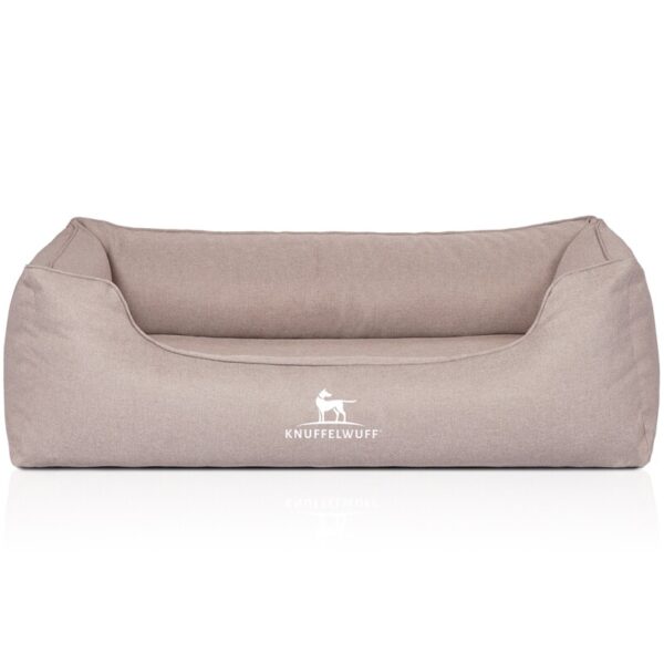 Knuffelwuff Orthopädisches Hundebett Luisa aus Velours mit feinem Handwebcharakter Sunshine Edition beige M-L