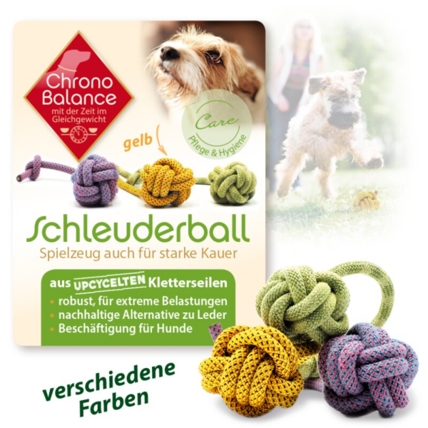 ChronoBalance Upcycled Hundespielzeug Schleuderball gelb