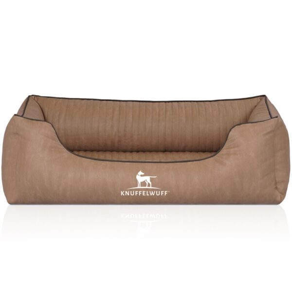 Knuffelwuff Orthopädisches Hundebett Tampa aus laser-gestepptem Kunstleder braun/ beige M-L