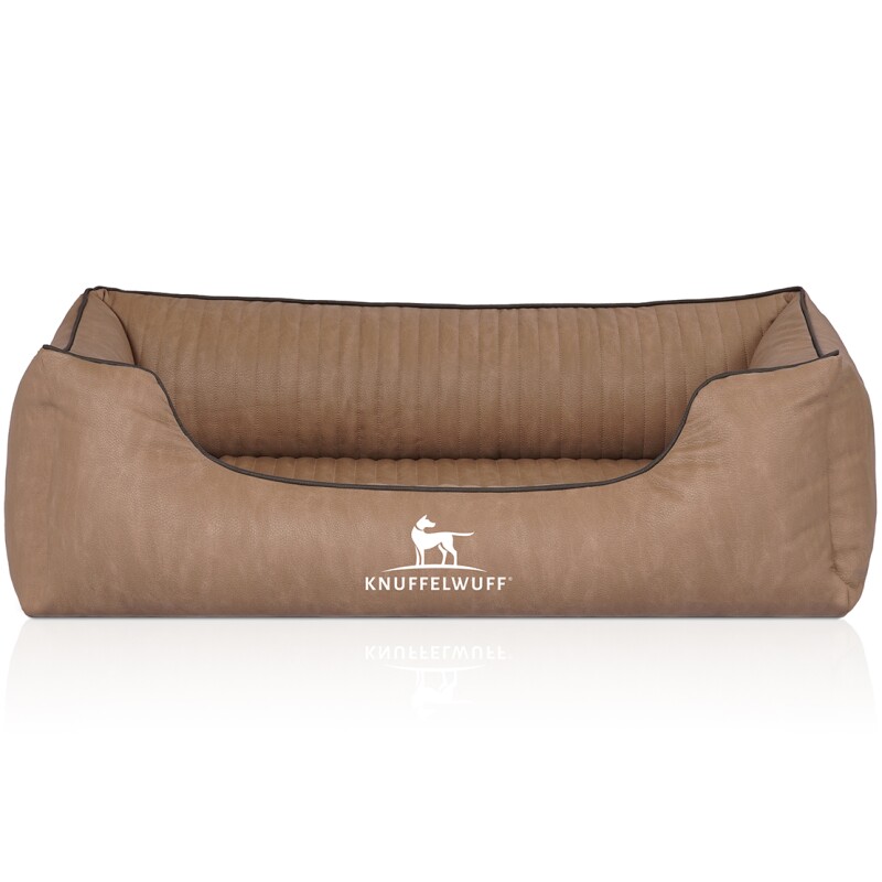 Knuffelwuff Orthopädisches Hundebett Tampa aus laser-gestepptem Kunstleder braun/ beige M-L