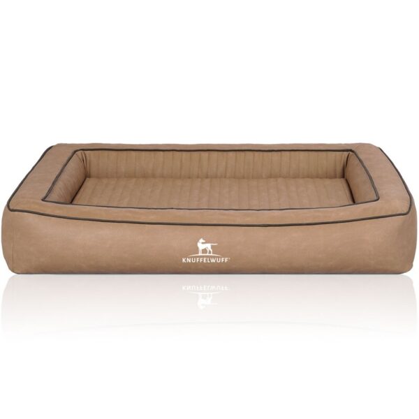 Knuffelwuff Orthopädisches Hundebett aus Laser gestepptem Kunstleder Montego braun/ beige M-L