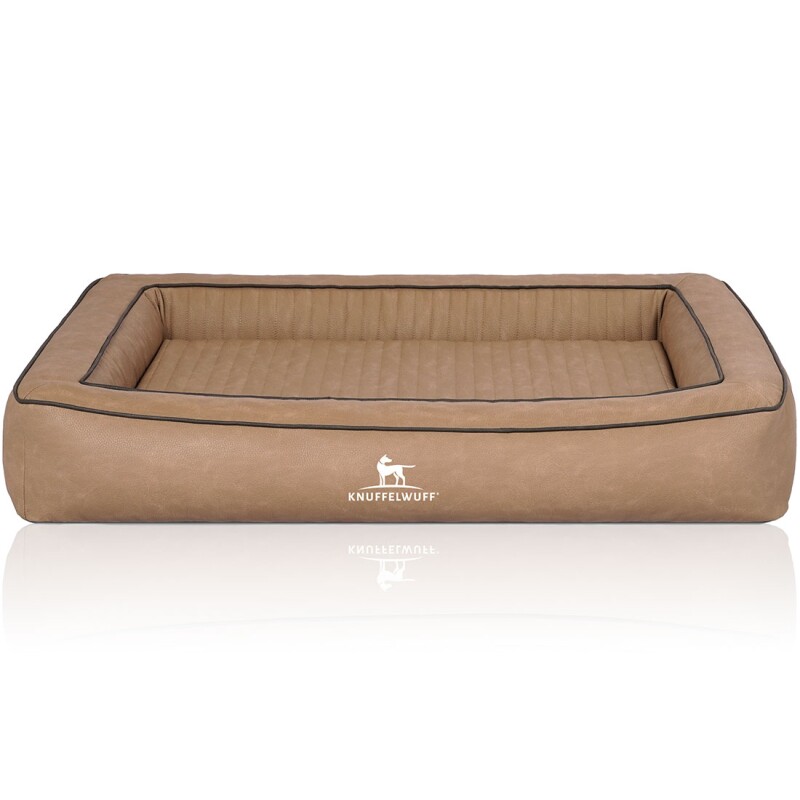 Knuffelwuff Orthopädisches Hundebett aus Laser gestepptem Kunstleder Montego braun/ beige XL