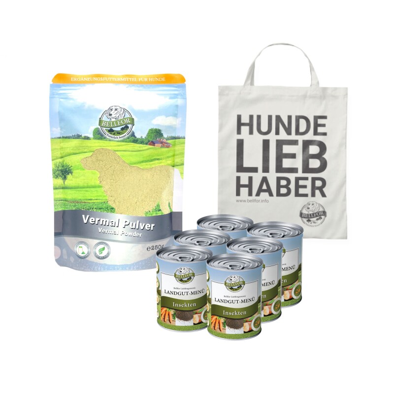 Bellfor Giardien Sparset für große - Hundefutter Nass + Vermal Pulver + 1 Jutebeutel