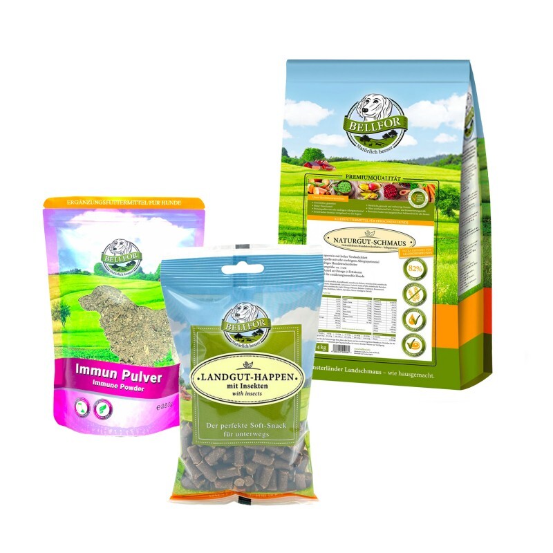 Bellfor Spezielles Futterset für große Hunde mit Leishmaniose - Naturgut-Schmaus 4 kg + Landgut-Happen 200 g + Immun 80 g