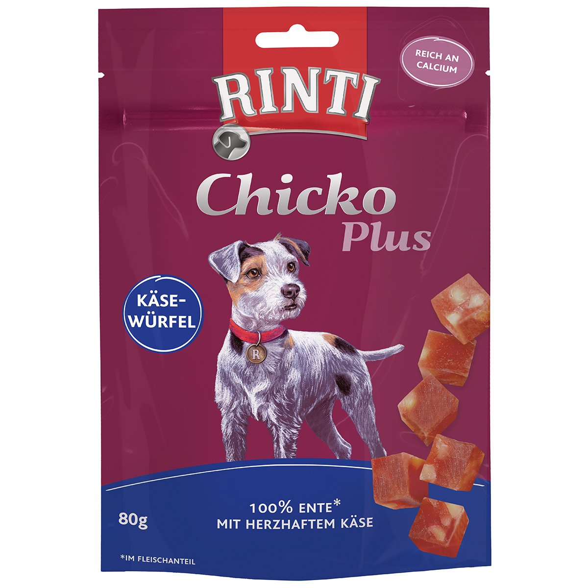 RINTI Chicko Plus Käsewürfel mit Ente 80g