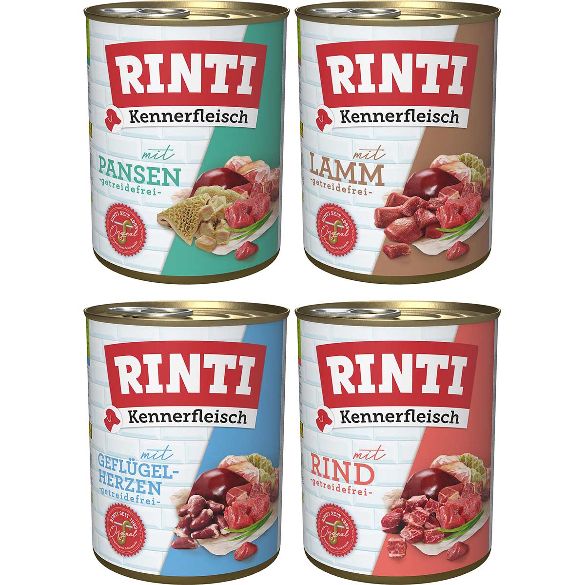 Rinti Kennerfleisch Mix Rind&Gefl.herzen&Lamm&Pansen 24x800g