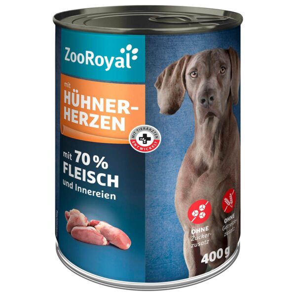 ZooRoyal Hunde-Nassfutter mit Hühnerherzen 6x400g