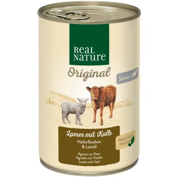 REAL NATURE Original Nassfutter für Hunde Senior Lamm & Kalb 12x400 g