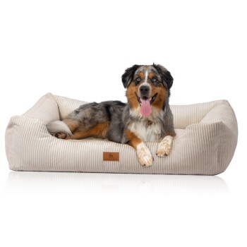 Knuffelwuff Hundebett aus Cord mit Handwebcharakter Olivia M-L 85 x 63cm Beige