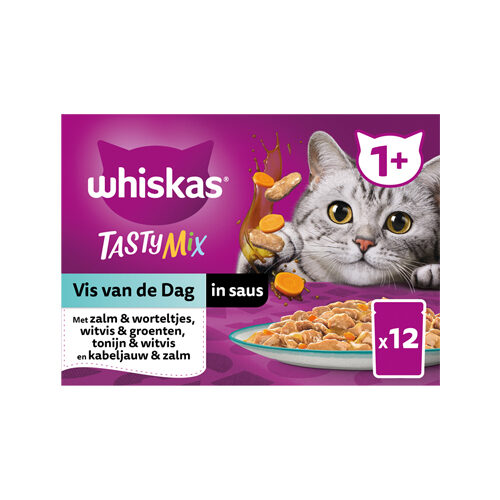 Whiskas 1+ Nassfutter - Leckerer Mix - Fisch des Tages in Soße - 24 x 85 gr