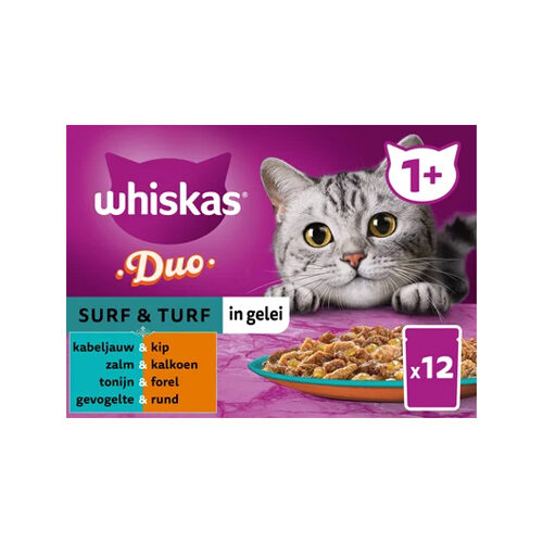 Whiskas 1+ Nassfutter - Duo - Surf & Turf in Gelee - 24 x 85 gram