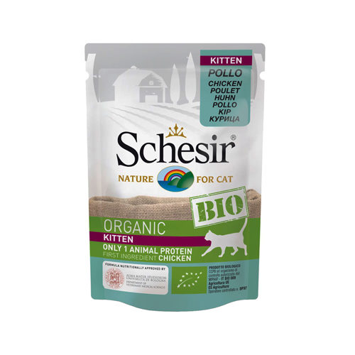 Schesir Bio Kitten Katzenfutter - Frischebeutel - Huhn - 16 x 85 g