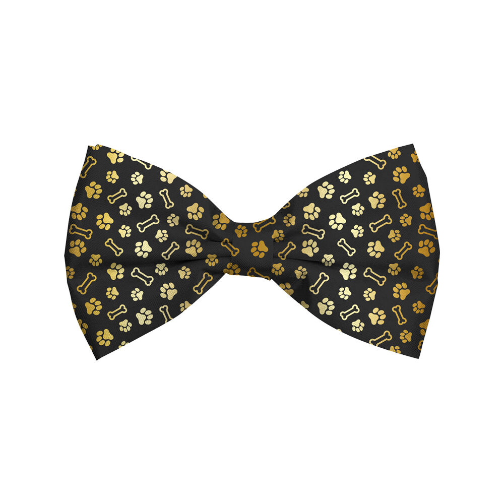 Bow Tie Xmas Bones Paws Black Dog - S