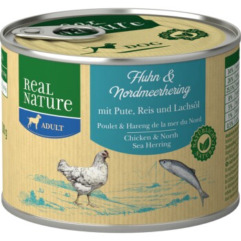 REAL NATURE Original Nassfutter für Hunde Adult Huhn & Nordmeerhering 24x200 g