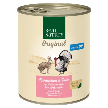 REAL NATURE Original Nassfutter für Hunde Junior Kaninchen & Pute 12x800 g