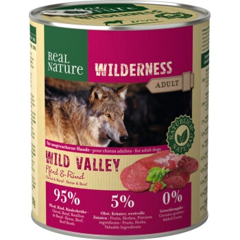 REAL NATURE WILDERNESS Nassfutter für Hunde Adult Wild Valley Pferd & Rind 24x800 g