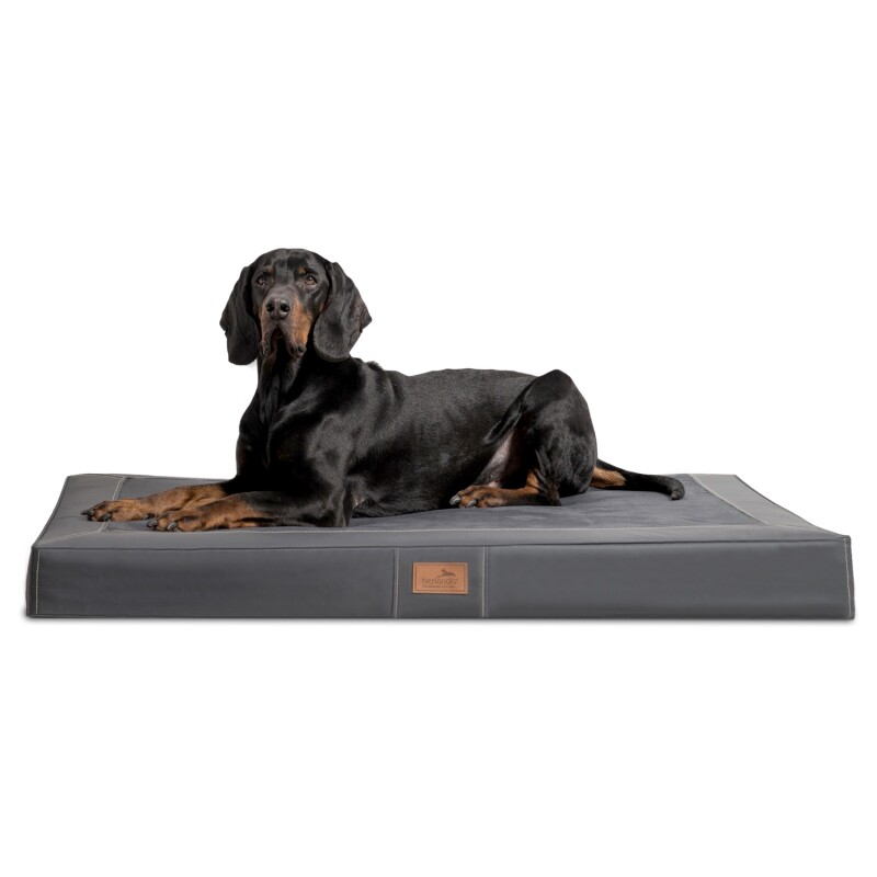 Tierlando ® OSCAR VISCO Orthopädische Hundematratze Kunstleder Velours Hundebett schwarz/ graphit 1 m