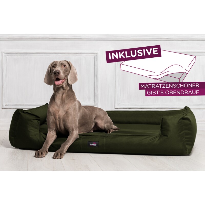 Tierlando ® GOOFY - Orthopädisches Hundebett aus Polyester inkl. Matratzenschoner dunkles olivgrün 90 cm