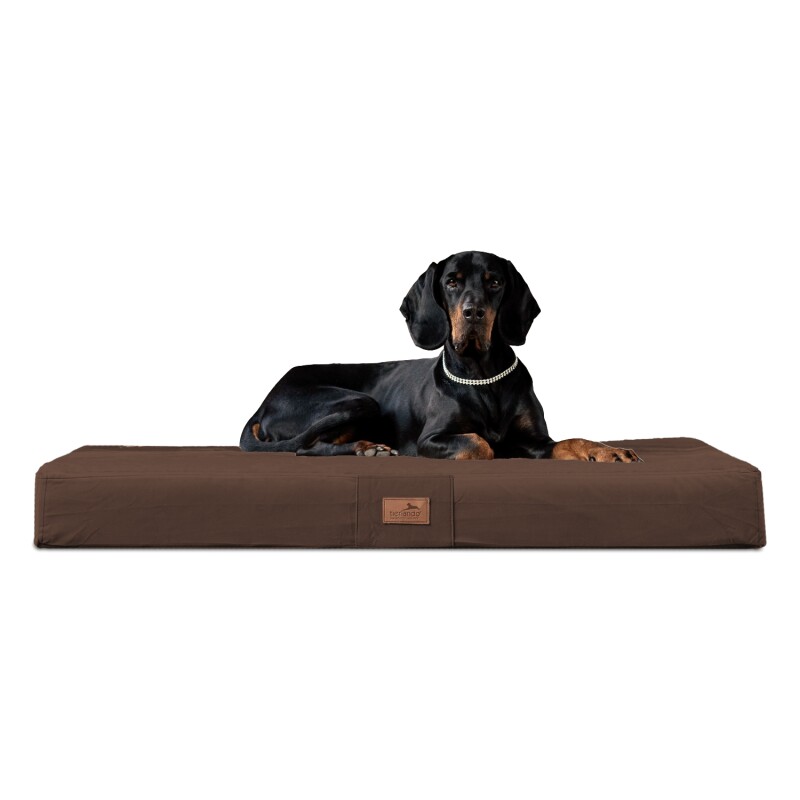 Tierlando ® FLOKI ORTHO PLUS Orthopädische Hundematte aus Plüsch & High-Tech-Velours braun 80 cm