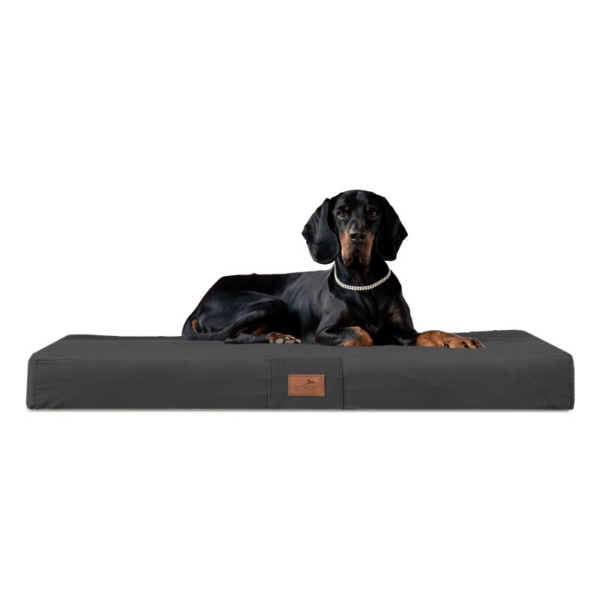 Tierlando ® FLOKI ORTHO PLUS Orthopädische Hundematte aus Plüsch & High-Tech-Velours schwarz/ graphit 80 cm