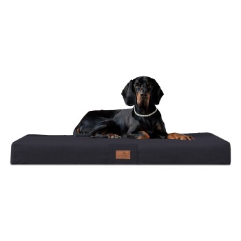 Tierlando ® FLOKI ORTHO PLUS Orthopädische Hundematte aus Plüsch & High-Tech-Velours schwarz 80 cm