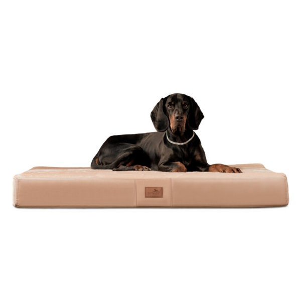 Tierlando ® FLOKI ORTHO PLUS Orthopädische Hundematte aus Plüsch & High-Tech-Velours beige 80 cm