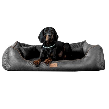 Tierlando ® ALBERTO ORTHO Orthopädisches Hundebett mit Velours Vintage schwarz/ graphit 80 cm