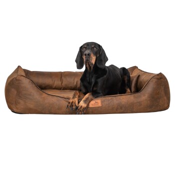 Tierlando ® ALBERTO ORTHO Orthopädisches Hundebett mit Velours Vintage hellbraun 80 cm