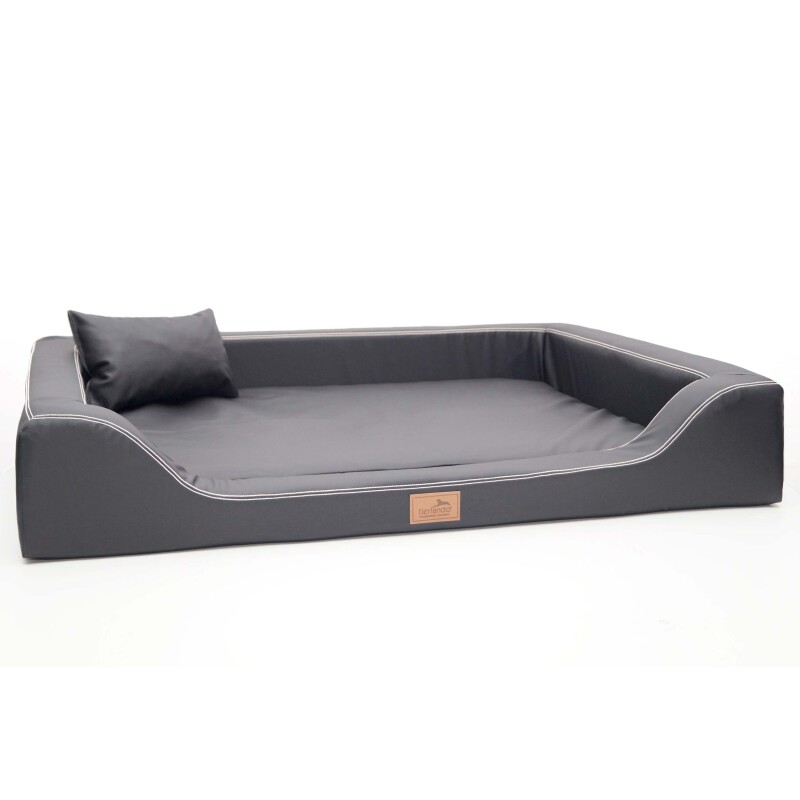 Tierlando ® Orthopädisches LUXUS-Hundebett MELODY LATEX Anti-Haar Kunstleder schwarz/ graphit 85 cm