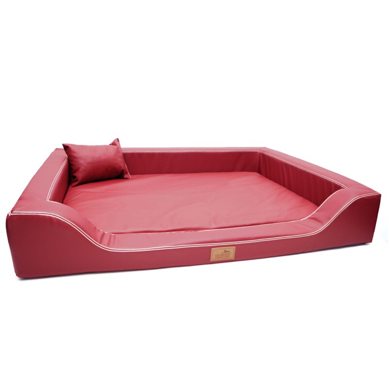 Tierlando ® Orthopädisches LUXUS-Hundebett MELODY LATEX Anti-Haar Kunstleder dunkelrot 1 m