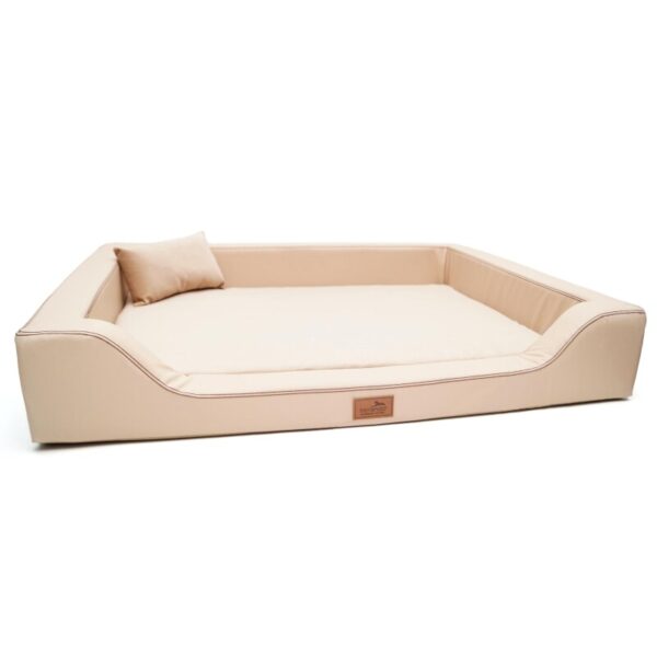 Tierlando ® Orthopädisches LUXUS-Hundebett MELODY LATEX Anti-Haar Kunstleder beige 85 cm