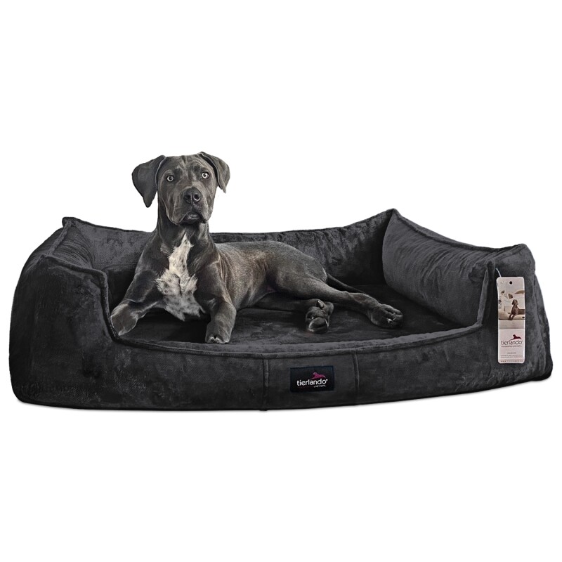 Tierlando ® FRANKLIN - Orthopädisches Hundebett aus kuscheligem Teddy-Stoff anthrazit 90 cm