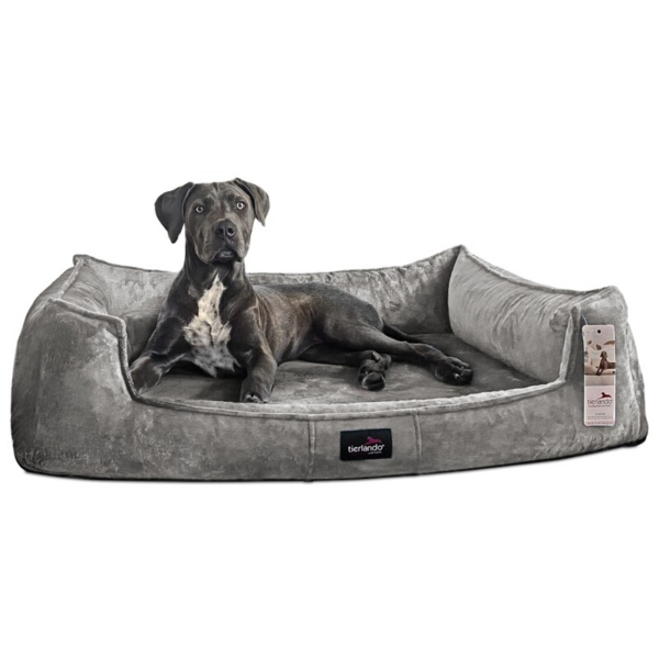 Tierlando ® Orthopädisches Hundebett FRANKLIN Kuscheliger Teddy-Stoff - Hundesofa grau/ grau 90 cm