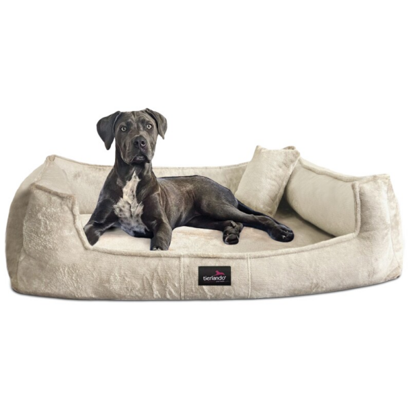 Tierlando ® FRANKLIN - Orthopädisches Hundebett aus kuscheligem Teddy-Stoff creme 90 cm