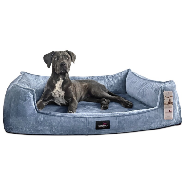 Tierlando ® FRANKLIN - Orthopädisches Hundebett aus kuscheligem Teddy-Stoff hellblau 90 cm