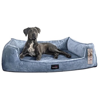 Tierlando ® FRANKLIN - Orthopädisches Hundebett aus kuscheligem Teddy-Stoff hellblau 90 cm