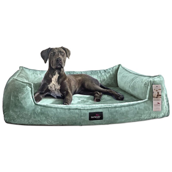 Tierlando ® FRANKLIN - Orthopädisches Hundebett aus kuscheligem Teddy-Stoff mint 90 cm