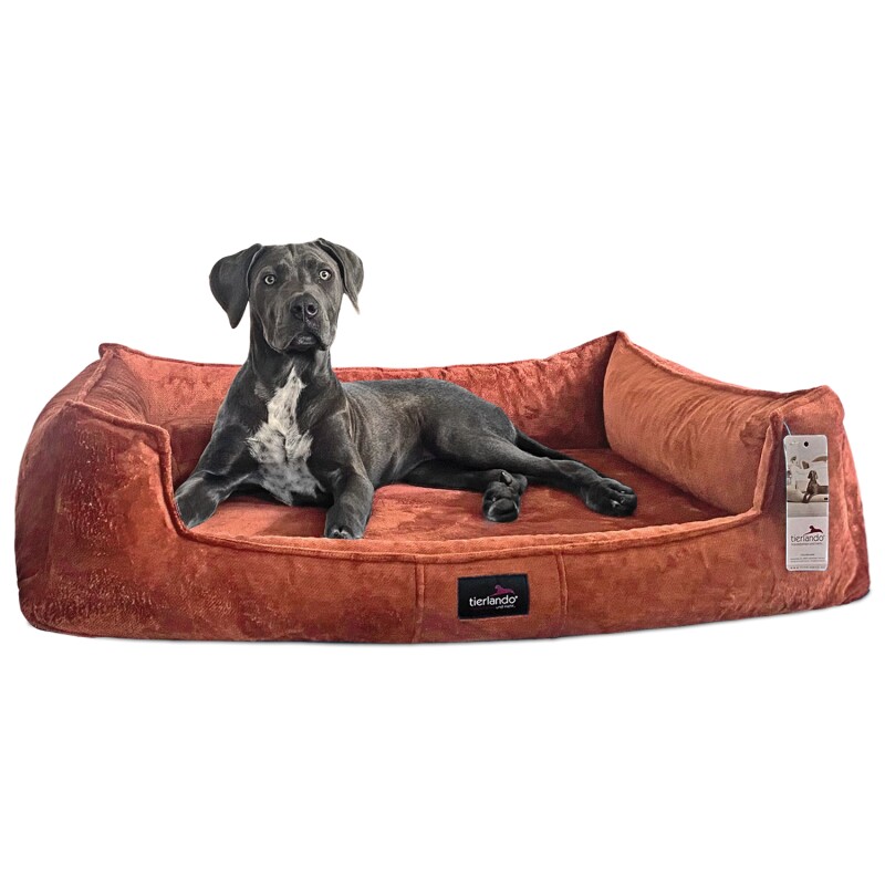 Tierlando ® FRANKLIN - Orthopädisches Hundebett aus kuscheligem Teddy-Stoff terracotta 90 cm