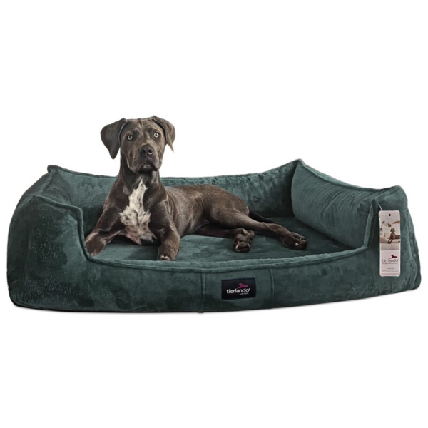 Tierlando ® Orthopädisches Hundebett FRANKLIN Kuscheliger Teddy-Stoff - Hundesofa petrol 90 cm