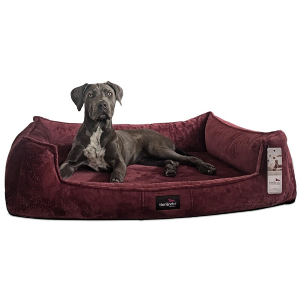 Tierlando ® Orthopädisches Hundebett FRANKLIN Kuscheliger Teddy-Stoff - Hundesofa bordeaux 90 cm