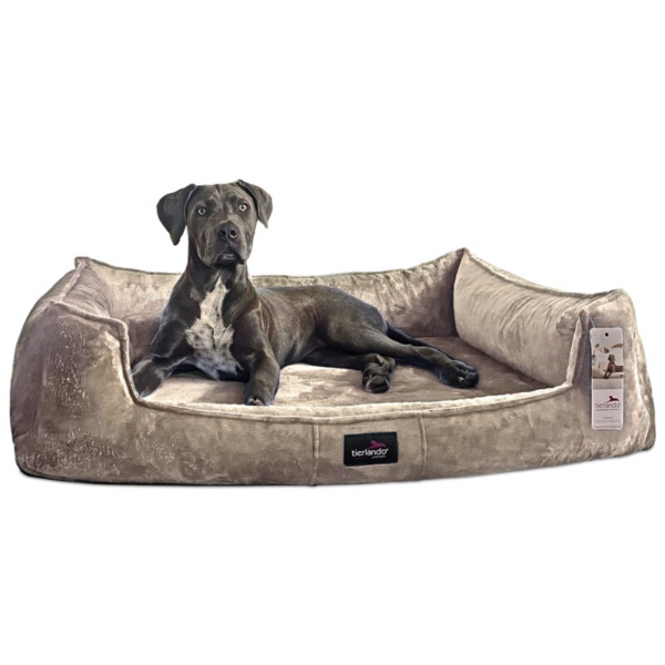 Tierlando ® Orthopädisches Hundebett FRANKLIN Kuscheliger Teddy-Stoff - Hundesofa beige 1