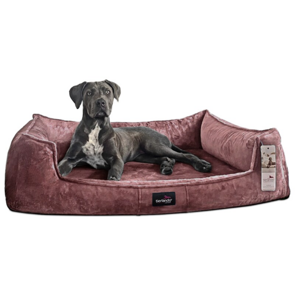 Tierlando ® Orthopädisches Hundebett FRANKLIN Kuscheliger Teddy-Stoff - Hundesofa rosiges braun 1