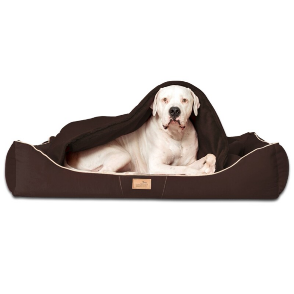 Tierlando ® RUDOLPH - Orthopädisches Hundebett inkl. Schonbezug mit Hundedecke braun 90 cm