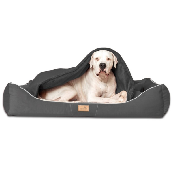 Tierlando ® RUDOLPH - Orthopädisches Hundebett inkl. Schonbezug mit Hundedecke schwarz/ graphit 90 cm