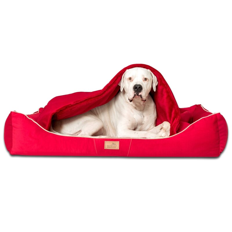 Tierlando ® RUDOLPH - Orthopädisches Hundebett inkl. Schonbezug mit Hundedecke dunkelrot 90 cm