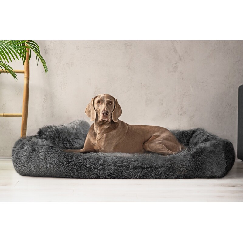 Tierlando ® PEDRO - Orthopädisches Hundebett mit kuscheligem Langflor schwarz/ graphit 1