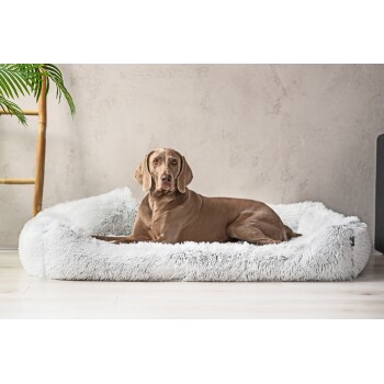 Tierlando ® PEDRO - Orthopädisches Hundebett mit kuscheligem Langflor weiß/ grau 1